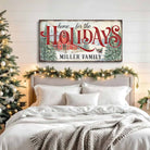 Toe Fish Art's Personalized Family Christmas Sign "Home for the Holidays" | Canvas or Outdoor Metal Print | Vintage farmhouse sign. — Toe Fish Art creates quality, artisan-made wall décor with authentic, American sourced materials. Proudly Made in the USA, each sign is expertly constructed with genuine craftsmanship, heritage quality, and rustic charm. Our premium, handcrafted pieces are built to last with durable materials. Custom, personalized, timeless designs for indoor and outdoor spaces.