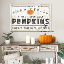 Transform your fall decor with this personalized "Farm Fresh Pumpkins" sign by Toe Fish Art. An investment you'll treasure season after season, it's the perfect way to add instant farmhouse charm to your porch, entryway, or living space. Be surrounded by decor you LOVE! Choose premium framed canvas or durable outdoor metal. Toe Fish Art makes artisan wall art with American materials. Proudly Made in the USA, each piece is expertly constructed with genuine craftsmanship, heritage quality, and rustic charm.