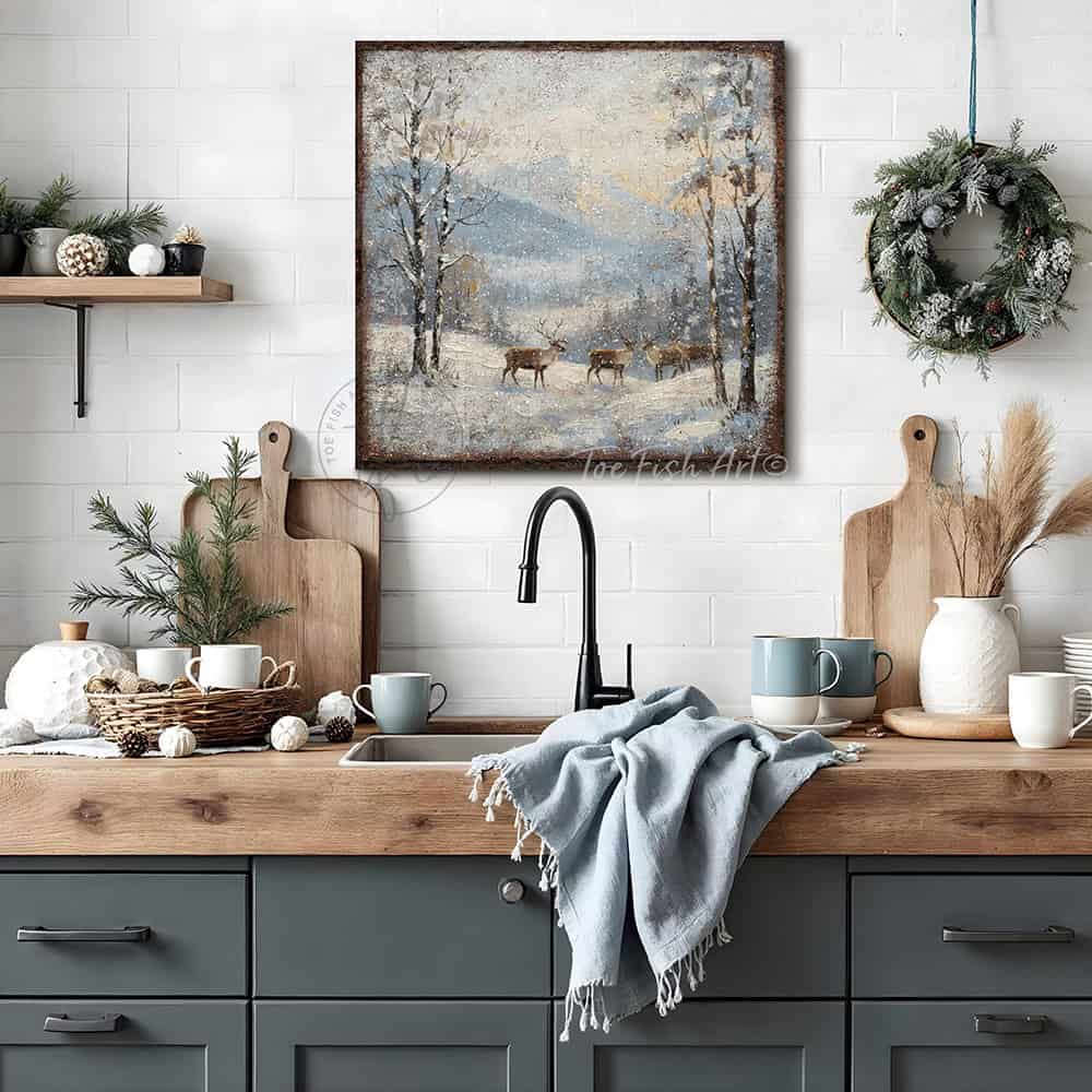This isn't your grandmother's reindeer print—it's a bold statement piece by Toe Fish Art that blends cozy cottage cabin aesthetics with contemporary style in this striking canvas wall art.—Toe Fish Art makes authentic wall art with American sourced materials. Proudly made in the USA, each sign is constructed with genuine craftsmanship, heritage quality, and rustic charm. Our premium, handcrafted pieces are built to last. Discover American made wall art at toefishart.com—crafted to inspire, made to endure.
