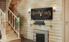 Trophy Cabin Hunting Lodge Sign handmade by ToeFishArt. Original, custom, personalized wall decor signs. Canvas, Wood or Metal. Rustic modern farmhouse, cottagecore, vintage, retro, industrial, Americana, primitive, country, coastal, minimalist.