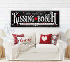 Valentine's Day Decoration Kissing Booth Sign Wall Art, Black & White Decor, Candy Hearts, Couples Love Gift handmade by ToeFishArt. Original, custom, personalized wall decor signs. Canvas, Wood or Metal. Rustic modern farmhouse, cottagecore, vintage, retro, industrial, Americana, primitive, country, coastal, minimalist.