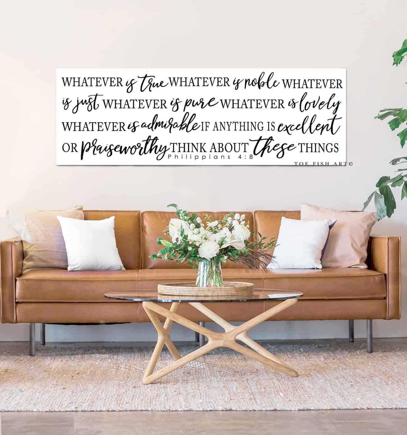 Whatever is True Sign Sign handmade by ToeFishArt. Original, custom, personalized wall decor signs. Canvas, Wood or Metal. Rustic modern farmhouse, cottagecore, vintage, retro, industrial, Americana, primitive, country, coastal, minimalist.