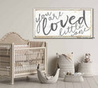 You Are Loved Little One Sign handmade by ToeFishArt. Original, custom, personalized wall decor signs. Canvas, Wood or Metal. Rustic modern farmhouse, cottagecore, vintage, retro, industrial, Americana, primitive, country, coastal, minimalist.
