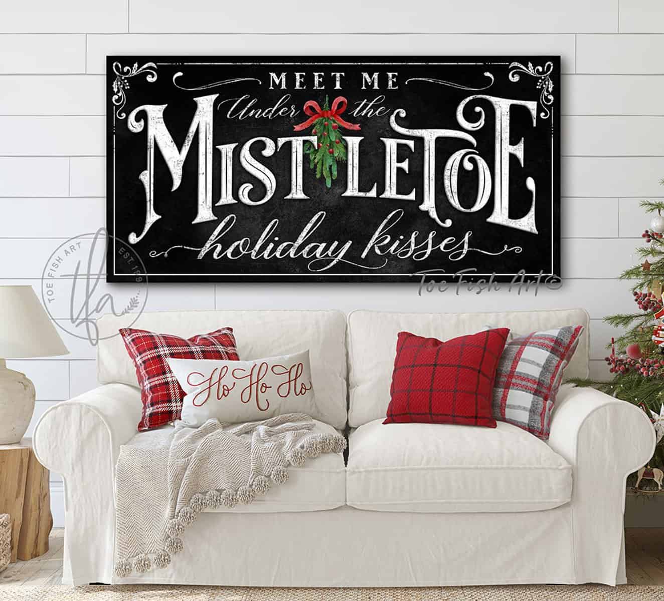 Meet Me Under the Mistletoe Holiday Sign, with color options