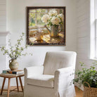 The comfort of sunlight, a warm mug of coffee, and fresh flowers in bloom—this charming piece by Toe Fish Art brings instant vintage magic. A square design captures cottagecore aesthetics with a cozy neutral color palette. Be surrounded by decor you LOVE! Choose premium framed canvas or durable outdoor metal. Toe Fish Art makes artisan wall art with American materials. Proudly Made in the USA, each piece is expertly constructed with genuine craftsmanship, heritage quality, and rustic charm.