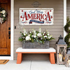 Celebrate America’s 250th anniversary with this God Bless America wall art by Toe Fish Art, a timeless tribute to faith, freedom, and patriotism in red, white, and blue, with a heartfelt message surrounded by stars and fireworks, perfect for 4th of July decor. Choose between premium framed canvas or durable outdoor metal. Toe Fish Art makes artisan wall art with American materials. Proudly Made in the USA, each piece is expertly constructed with genuine craftsmanship, heritage quality, and rustic charm.