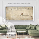 This faith-based wall decor brings the message "I Have Found the One Whom My Soul Loves" to your home through a quaint depiction of two love birds sharing a quiet moment. The artwork conveys a sense of peace, calm, and deep connection. Choose between premium framed canvas or durable outdoor metal. Toe Fish Art makes artisan wall art with American materials. Proudly Made in the USA, each piece is expertly constructed with genuine craftsmanship, heritage quality, and rustic charm.