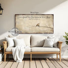 This faith-based wall decor brings the message "I Have Found the One Whom My Soul Loves" to your home through a quaint depiction of two love birds sharing a quiet moment. The artwork conveys a sense of peace, calm, and deep connection. Choose between premium framed canvas or durable outdoor metal. Toe Fish Art makes artisan wall art with American materials. Proudly Made in the USA, each piece is expertly constructed with genuine craftsmanship, heritage quality, and rustic charm.