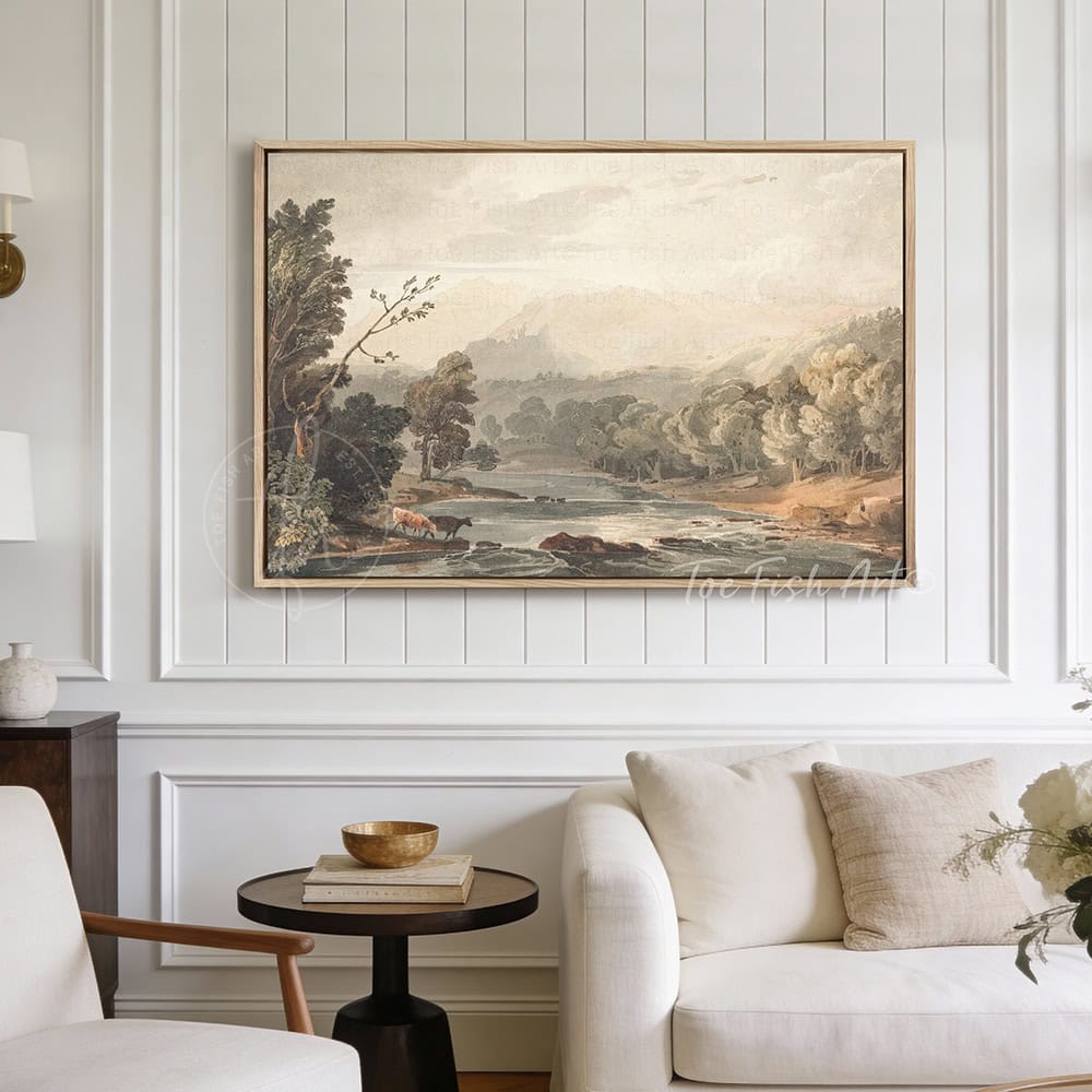 This peaceful Mountain River Valley Landscape—Framed Wall Decor by Toe Fish Art features a serene river valley resting below a distant sunlit mountainside. Your home shouldn’t just look beautiful—it should feel like your favorite place. Be surrounded by decor you LOVE! Toe Fish Art makes artisan wall art with American materials. Proudly Made in the USA, each piece is expertly constructed with genuine craftsmanship, heritage quality, and rustic charm.