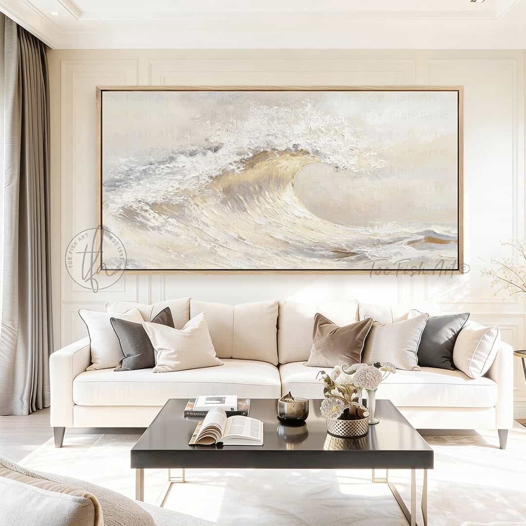 Bring coastal serenity into your home with this stunning Ocean Wave Wall Art exclusively by Toe Fish Art. The color palette is serene neutral tones—soft creams, warm grays, and natural sand hues—with luminous golden sunlight. Be surrounded by decor you LOVE! Choose premium framed canvas or durable outdoor metal. Toe Fish Art makes artisan wall art with American materials. Proudly Made in the USA, each piece is expertly constructed with genuine craftsmanship, heritage quality, and rustic charm.