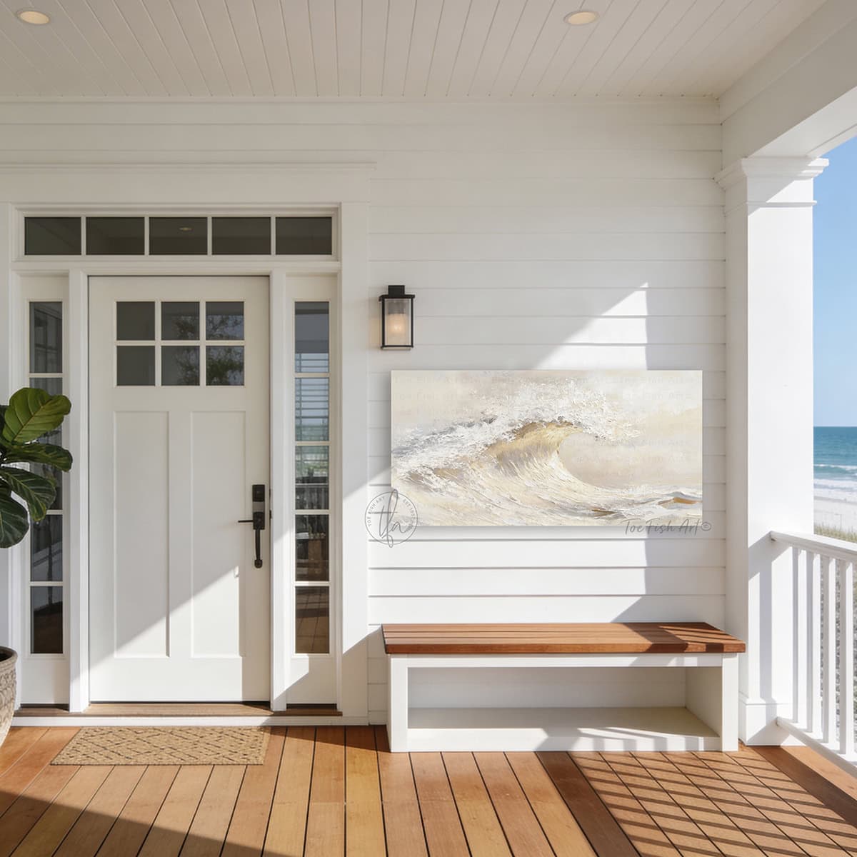 Bring coastal serenity into your home with this stunning Ocean Wave Wall Art exclusively by Toe Fish Art. The color palette is serene neutral tones—soft creams, warm grays, and natural sand hues—with luminous golden sunlight. Be surrounded by decor you LOVE! Choose premium framed canvas or durable outdoor metal. Toe Fish Art makes artisan wall art with American materials. Proudly Made in the USA, each piece is expertly constructed with genuine craftsmanship, heritage quality, and rustic charm.