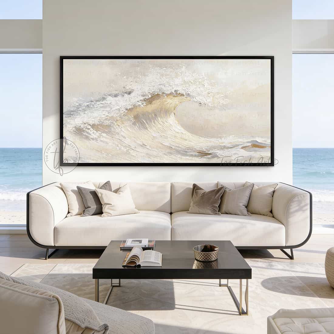 Bring coastal serenity into your home with this stunning Ocean Wave Wall Art exclusively by Toe Fish Art. The color palette is serene neutral tones—soft creams, warm grays, and natural sand hues—with luminous golden sunlight. Be surrounded by decor you LOVE! Choose premium framed canvas or durable outdoor metal. Toe Fish Art makes artisan wall art with American materials. Proudly Made in the USA, each piece is expertly constructed with genuine craftsmanship, heritage quality, and rustic charm.