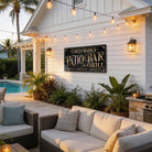 Personalized Patio Bar & Grill Sign by Toe Fish Art in vintage black and rustic gold. Add your own custom text or family name for a unique display. Ideal for summer vibes on patios, decks, outdoor kitchens, and backyard bar areas. Be surrounded by decor you LOVE! Choose between premium framed canvas or durable outdoor metal. Toe Fish Art makes artisan wall art with American materials. Proudly Made in the USA, each piece is expertly constructed with genuine craftsmanship, heritage quality, and rustic charm.