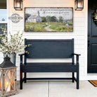 This Psalm 23:2 vintage landscape painting by Toe Fish Art captures spiritual peace through a rustic countryside pastoral church scene, featuring farmhouse cottagecore aesthetics with natural earth tones of soft greens, white, and blues. Be surrounded by decor you LOVE! Choose premium framed canvas or durable outdoor metal. Toe Fish Art makes artisan wall art with American materials. Proudly Made in the USA, each piece is expertly constructed with genuine craftsmanship, heritage quality, and rustic charm.