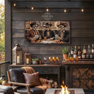 Add a kick to your bar & lounge, man cave, or game room with Toe Fish Art's bold western wall art featuring skeleton cowboys playing cards, drinking whiskey, and smoking cigars in a vintage saloon bar! Choose between premium framed canvas or durable outdoor metal. Toe Fish Art makes artisan wall art with American materials. Proudly Made in the USA, each piece is expertly constructed with genuine craftsmanship, heritage quality, and rustic charm.