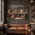 Add a kick to your bar & lounge, man cave, or game room with Toe Fish Art's bold western wall art featuring skeleton cowboys playing cards, drinking whiskey, and smoking cigars in a vintage saloon bar! Choose between premium framed canvas or durable outdoor metal. Toe Fish Art makes artisan wall art with American materials. Proudly Made in the USA, each piece is expertly constructed with genuine craftsmanship, heritage quality, and rustic charm.
