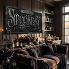 Make your Halloween Bar & Lounge decor hauntingly unique with "Spookeasy Enter If You Dare" Personalized Halloween Sign custom made by Toe Fish Art. Be surrounded by decor you LOVE! Choose between premium framed canvas or durable outdoor metal. Toe Fish Art makes artisan wall art with American materials. Proudly Made in the USA, each piece is expertly constructed with genuine craftsmanship, heritage quality, and rustic charm.