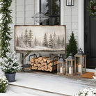 Vintage Christmas decoration—snowy forest scene wall decor with "Let Heaven and Nature Sing" Christian holiday hymn song lyrics. Canvas or outdoor metal cottagecore farmhouse sign.—Toe Fish Art makes authentic wall art with American sourced materials. Proudly made in the USA, each sign is constructed with genuine craftsmanship, heritage quality, and rustic charm. Our premium, handcrafted pieces are built to last. Discover American made wall art at toefishart.com—crafted to inspire, made to endure.