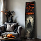Create eye-catching fall decorations featuring this Personalized Haunted House Sign with "Welcome to Halloween" and your family name. Set the scene for trick-or-treaters and costume parties with spooky charm for indoor or outdoor spaces. Toe Fish Art specializes in Holiday and Seasonal home decor for indoor and outdoor living spaces, in framed canvas, hardwood shiplap, or outdoor metal. Each piece is expertly constructed by American artisans with genuine craftsmanship, heritage quality, and rustic charm.