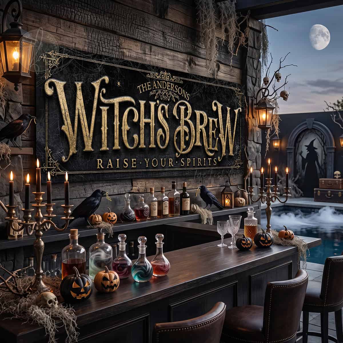 Create the ultimate Halloween home bar, coffee station, or porch display with this Witch’s Brew Personalized Halloween Sign sign from Toe Fish Art, built for interior and exterior spaces. Choose between premium framed canvas or durable outdoor metal. Toe Fish Art makes artisan wall art with American materials. Proudly Made in the USA, each piece is expertly constructed with genuine craftsmanship, heritage quality, and rustic charm.