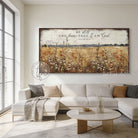 This rustic cottage wall art features lush wildflowers dancing across a vintage floral landscape, evoking warmth and natural beauty. Add optional bible verse "Be Still And Know That I Am God"—Psalm 46:10 for meaningful faith-based decor. Be surrounded by decor you LOVE! Choose premium framed canvas or durable outdoor metal. Toe Fish Art makes artisan wall art with American materials. Proudly Made in the USA, each piece is expertly constructed with genuine craftsmanship, heritage quality, and rustic charm.
