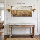 This rustic cottage wall art features lush wildflowers dancing across a vintage floral landscape, evoking warmth and natural beauty. Add optional bible verse "Be Still And Know That I Am God"—Psalm 46:10 for meaningful faith-based decor. Be surrounded by decor you LOVE! Choose premium framed canvas or durable outdoor metal. Toe Fish Art makes artisan wall art with American materials. Proudly Made in the USA, each piece is expertly constructed with genuine craftsmanship, heritage quality, and rustic charm.