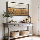 This cottagecore wall art by Toe Fish Art features lush wildflowers in a vintage floral landscape, evoking warmth and natural beauty. Add optional bible verse "Be Still And Know That I Am God"—Psalm 46:10 for meaningful faith-based decor. Be surrounded by decor you LOVE! Choose premium framed canvas or durable outdoor metal. Toe Fish Art makes artisan wall art with American materials. Proudly Made in the USA, each piece is expertly constructed with genuine craftsmanship, heritage quality, and rustic charm.