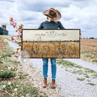 This cottagecore wall art by Toe Fish Art features lush wildflowers in a vintage floral landscape, evoking warmth and natural beauty. Add optional bible verse "Be Still And Know That I Am God"—Psalm 46:10 for meaningful faith-based decor. Be surrounded by decor you LOVE! Choose premium framed canvas or durable outdoor metal. Toe Fish Art makes artisan wall art with American materials. Proudly Made in the USA, each piece is expertly constructed with genuine craftsmanship, heritage quality, and rustic charm.