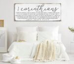 1 Corinthians Sign handmade by ToeFishArt. Original, custom, personalized wall decor signs. Canvas, Wood or Metal. Rustic modern farmhouse, cottagecore, vintage, retro, industrial, Americana, primitive, country, coastal, minimalist.