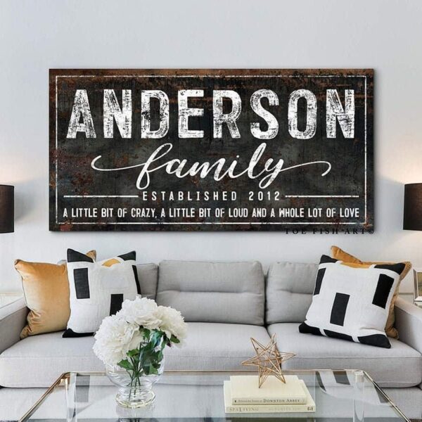 A Little Bit Of Family Sign handmade by ToeFishArt. Original, custom, personalized wall decor signs. Canvas, Wood or Metal. Rustic modern farmhouse, cottagecore, vintage, retro, industrial, Americana, primitive, country, coastal, minimalist.