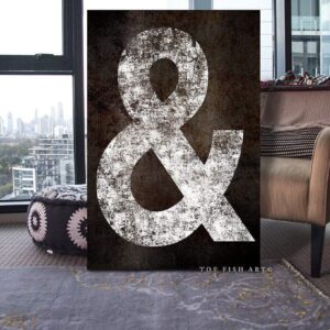 Ampersand Sign handmade by ToeFishArt. Original, custom, personalized wall decor signs. Canvas, Wood or Metal. Rustic modern farmhouse, cottagecore, vintage, retro, industrial, Americana, primitive, country, coastal, minimalist.