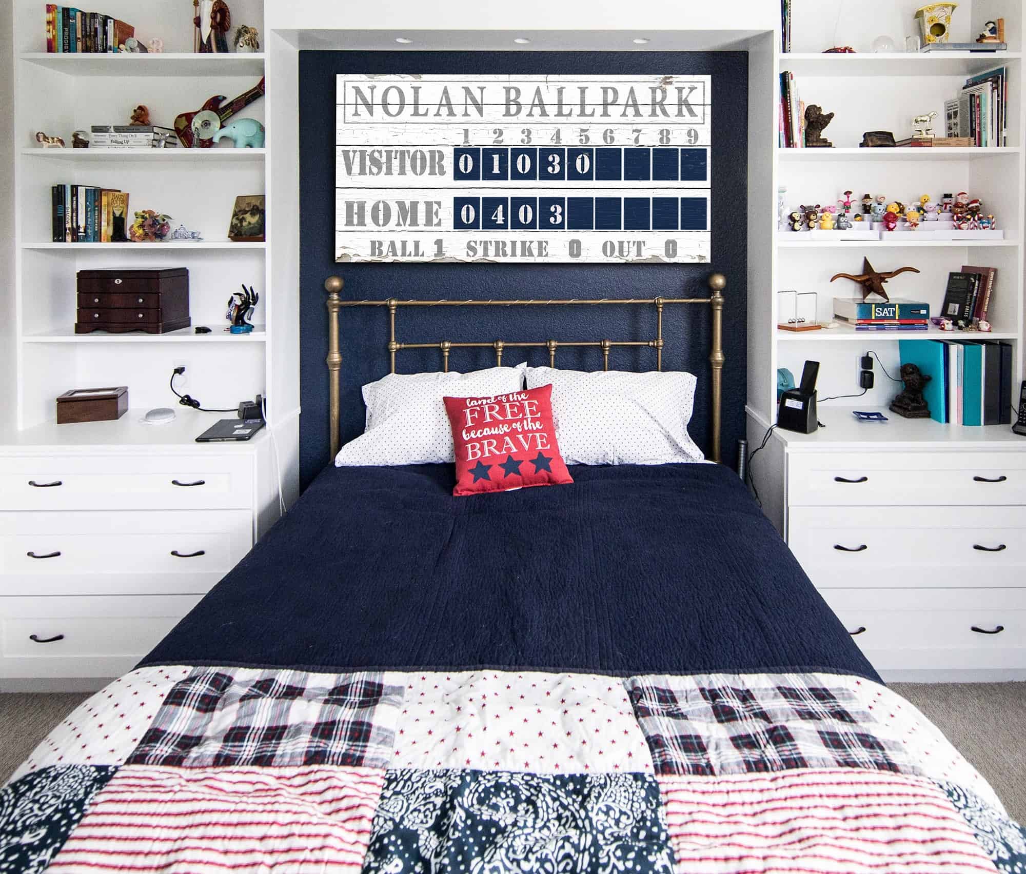 Baseball Scoreboard Sign handmade by ToeFishArt. Original, custom, personalized wall decor signs. Canvas, Wood or Metal. Rustic modern farmhouse, cottagecore, vintage, retro, industrial, Americana, primitive, country, coastal, minimalist.