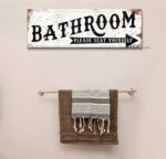 Bathroom Please Seat Yourself Sign handmade by ToeFishArt. Original, custom, personalized wall decor signs. Canvas, Wood or Metal. Rustic modern farmhouse, cottagecore, vintage, retro, industrial, Americana, primitive, country, coastal, minimalist.