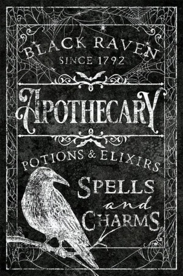Black Raven Apothecary Sign Home Decor for Halloween or Year-Round (color options)