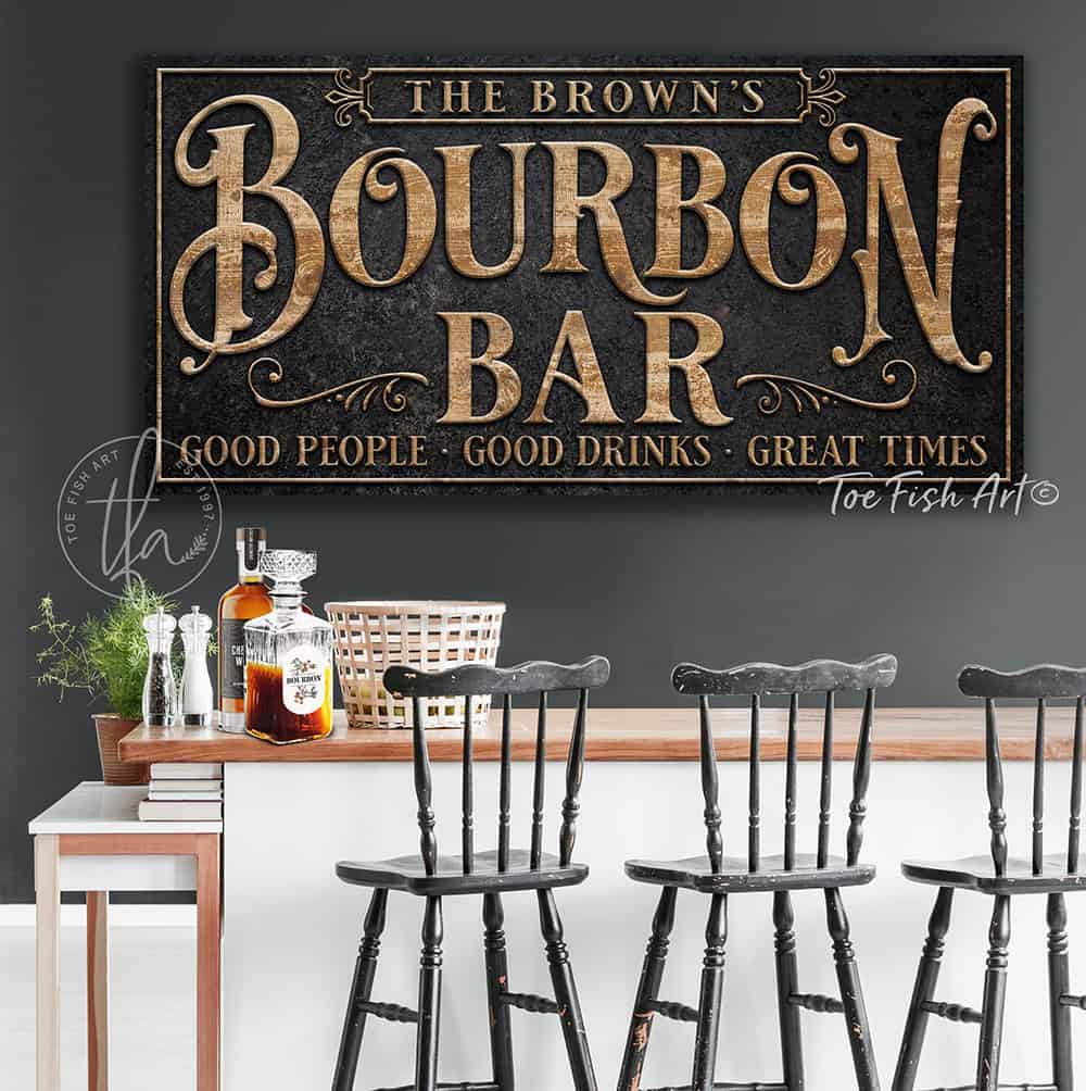 Bourbon Bar Sign with Personalized Name - Toe Fish Art