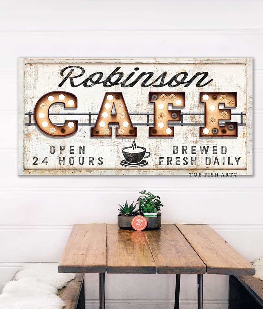 Coffee Bar Sign With Last Name Personalization, Decor, Farmhouse