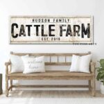 Cattle Farm Sign handmade by ToeFishArt. Original, custom, personalized wall decor signs. Canvas, Wood or Metal. Rustic modern farmhouse, cottagecore, vintage, retro, industrial, Americana, primitive, country, coastal, minimalist.