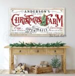 Christmas Farm Open Daily Personalized Sign handmade by ToeFishArt. Original, custom, personalized wall decor signs. Canvas, Wood or Metal. Rustic modern farmhouse, cottagecore, vintage, retro, industrial, Americana, primitive, country, coastal, minimalist.