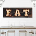 Eat "Marquee"-style Sign handmade by ToeFishArt. Original, custom, personalized wall decor signs. Canvas, Wood or Metal. Rustic modern farmhouse, cottagecore, vintage, retro, industrial, Americana, primitive, country, coastal, minimalist.