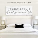 Every Day I Love You More Sign handmade by ToeFishArt. Original, custom, personalized wall decor signs. Canvas, Wood or Metal. Rustic modern farmhouse, cottagecore, vintage, retro, industrial, Americana, primitive, country, coastal, minimalist.