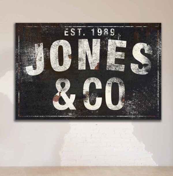 Family Name Sign handmade by ToeFishArt. Original, custom, personalized wall decor signs. Canvas, Wood or Metal. Rustic modern farmhouse, cottagecore, vintage, retro, industrial, Americana, primitive, country, coastal, minimalist.