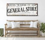 Family Owned General Store Sign handmade by ToeFishArt. Original, custom, personalized wall decor signs. Canvas, Wood or Metal. Rustic modern farmhouse, cottagecore, vintage, retro, industrial, Americana, primitive, country, coastal, minimalist.