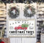 Farm Fresh Christmas Trees Sign handmade by ToeFishArt. Original, custom, personalized wall decor signs. Canvas, Wood or Metal. Rustic modern farmhouse, cottagecore, vintage, retro, industrial, Americana, primitive, country, coastal, minimalist.