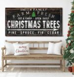 Farm Fresh Christmas Trees Sign handmade by ToeFishArt. Original, custom, personalized wall decor signs. Canvas, Wood or Metal. Rustic modern farmhouse, cottagecore, vintage, retro, industrial, Americana, primitive, country, coastal, minimalist.