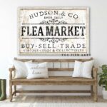 Flea Market Sign handmade by ToeFishArt. Original, custom, personalized wall decor signs. Canvas, Wood or Metal. Rustic modern farmhouse, cottagecore, vintage, retro, industrial, Americana, primitive, country, coastal, minimalist.