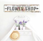 Flower Shop Sign handmade by ToeFishArt. Original, custom, personalized wall decor signs. Canvas, Wood or Metal. Rustic modern farmhouse, cottagecore, vintage, retro, industrial, Americana, primitive, country, coastal, minimalist.