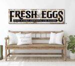 Fresh Eggs Sign Vintage Rustic Style Free Range Organic handmade by ToeFishArt. Original, custom, personalized wall decor signs. Canvas, Wood or Metal. Rustic modern farmhouse, cottagecore, vintage, retro, industrial, Americana, primitive, country, coastal, minimalist.