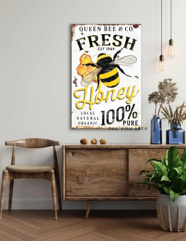 Fresh Honey Personalized Sign Honey Bee Beehive Queen Bee ToeFishArt