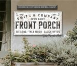 Front Porch Personalized Family Name Sign handmade by ToeFishArt. Original, custom, personalized wall decor signs. Canvas, Wood or Metal. Rustic modern farmhouse, cottagecore, vintage, retro, industrial, Americana, primitive, country, coastal, minimalist.