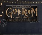 Game Room Sign handmade by ToeFishArt. Original, custom, personalized wall decor signs. Canvas, Wood or Metal. Rustic modern farmhouse, cottagecore, vintage, retro, industrial, Americana, primitive, country, coastal, minimalist.